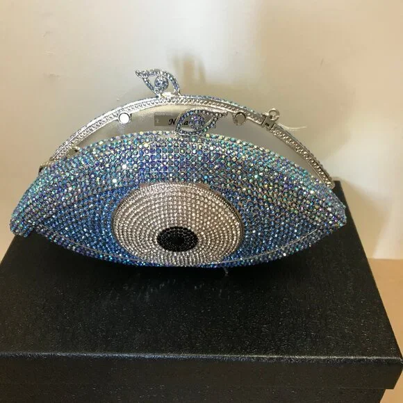 Natasha Couture Minaudiere Crystal Embellished Evil Eye Clutch